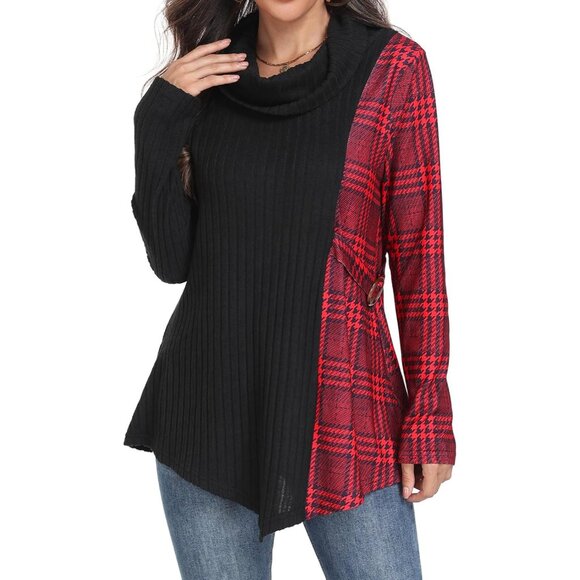 Women’s Lightweight Cowl Neck Tunic Sweater Long Sleeve Asym Hem - Picture 1 of 9